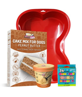 Puppy Cake Cake and Ice Cream All Natural Fluffy & Moist Dog Birthday Cake Kit in with Peanut Butter, Your Choice of Ice Cream Mix, Bone Silicone Pan and 24 Candles (Bacon) Made in USA