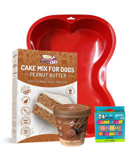 Puppy Cake Cake and Ice Cream All Natural Fluffy & Moist Dog Birthday Cake Kit in with Peanut Butter, Your Choice of Ice Cream Mix, Bone Silicone Pan and 24 Candles (Carob) Made in USA