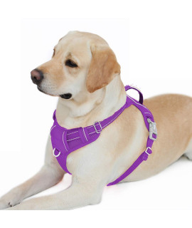 BARKBAY No Pull Dog Harness Front Clip Heavy Duty Reflective Easy Control Handle for Large Dog Walking with ID tag Pocket(Purple,L)
