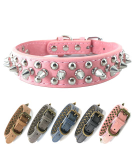 Spiked Studded Dog Collar-Chrome Round Stud Anti-Bite Collar (Pink,S)