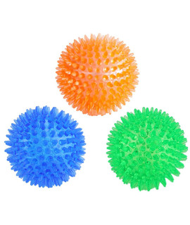 Orgrimmar 3.5 Dog Squeaky Chewing Balls 3 Packs Pet Soft Stab Balls Cleaning Teeth Toys Dogs Spiky Balls with High Bounce for Small Medium Large Pet Dog Toys