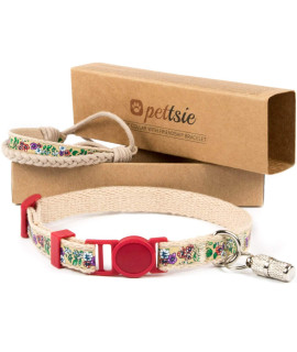 Pettsie Cat Collar Breakaway Safety and Friendship Bracelet, ID Tag Tube, Durable, Comfortable and Soft Cotton for Sensitive Skin, D-Ring for Accessories, Carton Box, Adjustable 7.5-11.5 Inches, Red