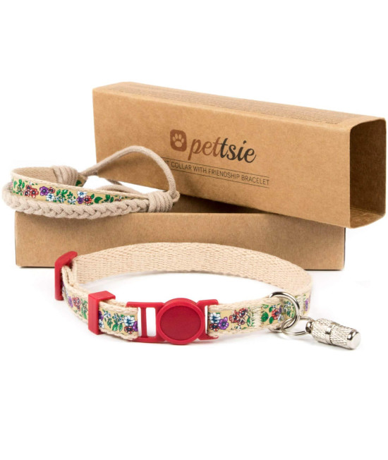 Pettsie Kitten Collar Breakaway Safety and Friendship Bracelet, ID Tag Tube, Durable, Comfortable and Soft Cotton for Sensitive Skin, Carton Box, D-Ring for Accessories, Adjustable 5-8 Inches, Red