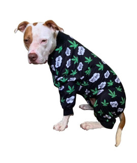 Tooth and Honey Pitbull Pajamas/Lightweight Pullover Pajamas/Full Coverage Dog pjs/Dog Onesie Jumpsuit/Green Leaf Print Clothes Medium Large