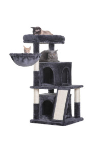 Hey-brother Cat Tree with Scratching Board, 2 Luxury Condos, 41.34 inches Cat Tower with Padded Plush Perch and Cozy Basket, Smoky Gray MPJ004G