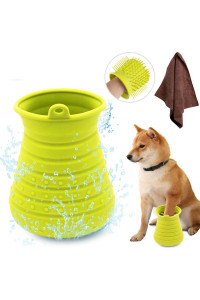 Idepet Dog Paw Cleaner Cup with Towel Pet Foot Washer Protable Dog Cleaning Brush for Puppy Cats Massage Grooming Dirty Claw (Green)
