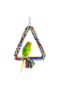 Wontee Bird Triangle Rope Swing Colorful Perch Chewing Toy for Parrots Budgie Parakeet Cockatiel Cockatoo (S)