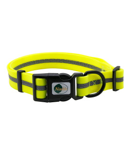 NIMBLE Dog Collar Waterproof Pet Collars Anti-Odor Durable Adjustable PVC & Polyester Soft with Reflective Cloth Stripe Basic Dog Collars S/M/L Sizes (Medium (11.81?-18.5?inches), Fluorescent Yellow)