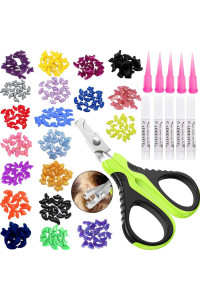 VICTHY 100pcs Cat Nail Caps with Clipper Set, Pet Cat Nail Clipper Cat Soft Claws Nail Covers for Kitten Cat Claws with Adhesive and Applicators Extra Small/Kitten(5 COLORS)