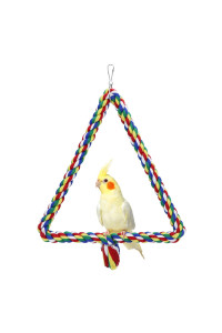 Wontee Bird Triangle Rope Swing Colorful Perch Chewing Toy for Parrots Budgie Parakeet Cockatiel Cockatoo (M)