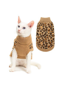 Winter Warm Cat Sweater Turtleneck Puppy Pets Sweater Knit Vest Fashion Leopard for Cats Puppy Small Animals Brown Medium