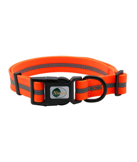 NIMBLE Dog Collar Waterproof Pet Collars Anti-Odor Durable Adjustable PVC & Polyester Soft with Reflective Cloth Stripe Basic Dog Collars S/M/L Sizes (Large (15.35?-24.8?inches), Orange)