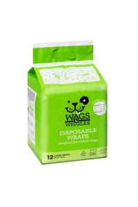 Wags & Wiggles Male Wraps for Large Dogs Disposable Male Dog Diapers for Dogs with 18 to 27 Waist, 12 Pack Disposable Dog Diapers for Male Dogs