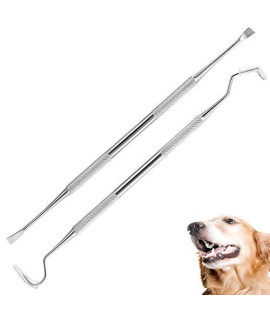 wzhe Dog Tooth Scaler and Scraper - 2 Pack Upgrade Pet Tarter Remover with Different Angles Double Head, Stainless Steel Teeth Cleaning Tools for Dogs