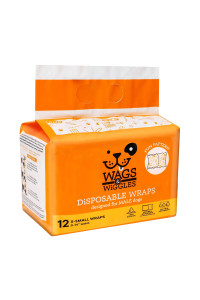 Wags & Wiggles Male Wraps for X-Small Dogs Disposable Male Dog Diapers for Dogs with 9 to 14 Waist, 12 Pack Disposable Dog Diapers for Male Dogs