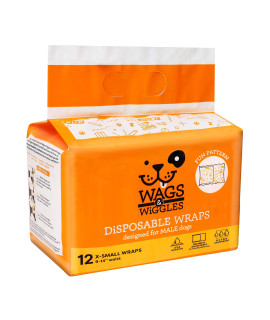 Wags & Wiggles Male Wraps for X-Small Dogs Disposable Male Dog Diapers for Dogs with 9 to 14 Waist, 12 Pack Disposable Dog Diapers for Male Dogs