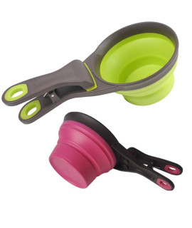 Acronde Collapsible Pet Scoop Silicone Measuring Cups Set Sealing Clip 3 in 1 Multi-Function Scoop Bowls Bag Clip for Dog Cat Food Water Set of 2 (1 Cup & 1/2 Cup Capacity) (Multicolor)