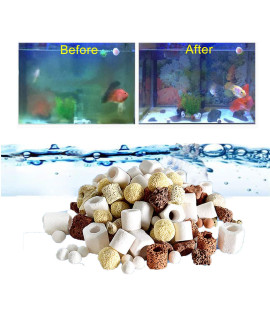 18Oz Aquarium Filter Mix Balls Media, Fish Tank Water Filtration Pond Filter Ceramic Rings Volcanic Rock for Water Clean, PH Adjust