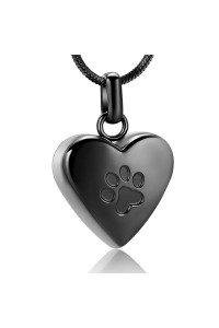 zeqingjw Pet Cremation Jewelry for Ashes Pendant Paw Print Pet Heart Urn Necklace Memorial Keepsake Jewelry for Pet/Dog's/Cat's Ashes (Black)