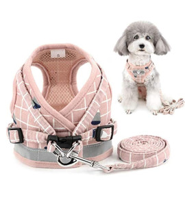 Zunea No Pull Small Dog Harness and Leash Set Adjustable Reflective Step-in chihuahua Vest Harnesses Mesh Padded Plaid Escape Proof Walking Puppy Jacket for Boy girl Pet Dogs cats Pink L