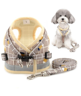 Zunea No Pull Small Dog Harness and Leash Set Adjustable Reflective Step-in chihuahua Vest Harnesses Mesh Padded Plaid Escape Proof Walking Puppy Jacket for Boy girl Pet Dogs cats Khaki XS