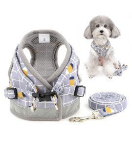 Zunea No Pull Small Dog Harness and Leash Set Adjustable Reflective Step-in chihuahua Vest Harnesses Mesh Padded Plaid Escape Proof Walking Puppy Jacket for Boy girl Pet Dogs cats gray S