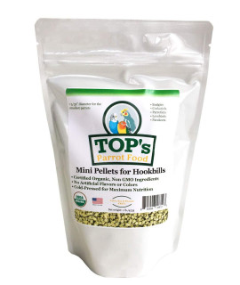 TOP's Parrot Food Mini Pellets Bird Food for Budgies, Cockatiels, Parrotlets, Lovebirds, Parakeets - Non-GMO, Peanut Soy & Corn Free, USDA Organic Certified - 1 lb