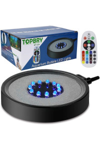TOPBRY Aquarium Bubble LED Lights RGBW, Remote Controlled Air Stone Disk, with 16 Color Changing, 4 Lighting Effects for Fish Tank Decorations