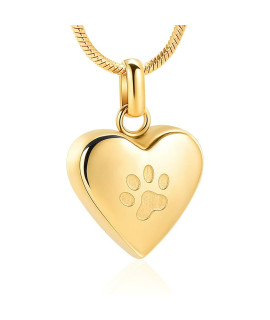 zeqingjw Pet Cremation Jewelry for Ashes Pendant Paw Print Pet Heart Urn Necklace Memorial Keepsake Jewelry for Pet/Dog's/Cat's Ashes (Gold)