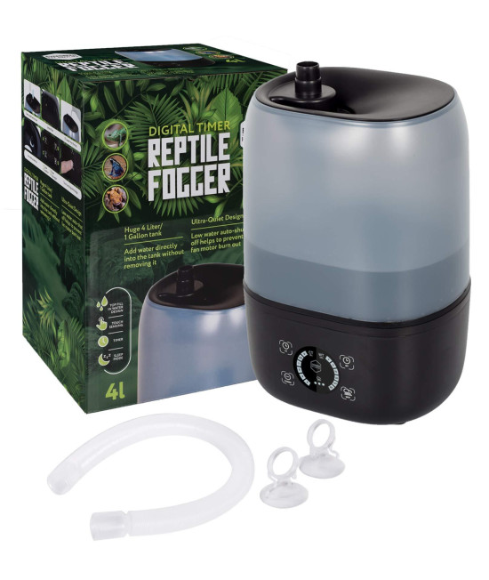 Evergreen Pet Supplies Reptile Humidifier/Fogger - 4L Tank - New Digital Timer - Add Water from Top! for Reptiles/Amphibians/Herps - Compatible with All Terrariums and Enclosures