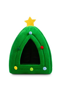 Hollypet Self-Warming 2 in 1 Foldable Comfortable Triangle Cat Bed Tent House, Christmas Tree