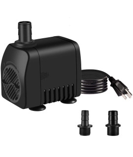 Fountain pump 400GPH 25W Outdoor Fountain Water Pump kit Pond Pump Submersible Pump with 2 Nozzles Hose Tubing for Aquarium Fish Tank Fountain Pond submersible Hydroponic And Backyard Garden