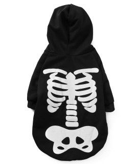 Coomour Halloween Pet Dog Cat Skull Hoodies Glowing Skeleton Bones Costume Outfit for Dogs Cats (L)