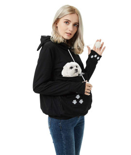 Unisex Pet Carrier Hoodie Cat Dog Pouch Holder Sweatshirt Shirt Top XL Black
