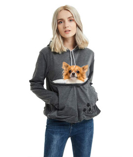 Unisex Pet Carrier Hoodie Cat Dog Pouch Holder Sweatshirt Shirt Top XL Dark Grey