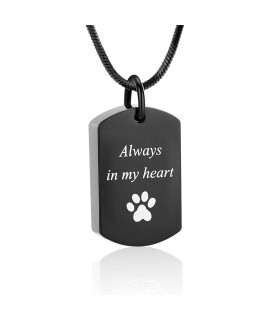 Minicremation Cremation Jewelry Urn Necklace for Ashes for Pet, Paw Print Memorial Ash Jewelry, Keepsake Pendant for Pet's Cat Dog's Ashes with Filling Kit (Black-always)