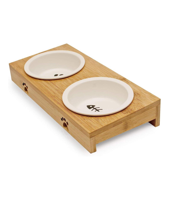 PfotenolympA 2X cat Food Bowls for Feeding Station Made of Bamboo - ceramic cat Bowl - cat Bowl - cat Feeding Bowls - Indoor Pet Food Bowl