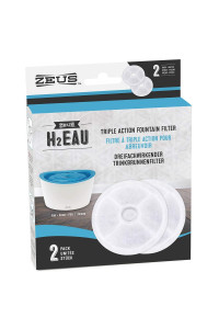 ZEUS H2EAU Replacement Water Fountain Filter, 2-Pack - Replacement Filter for The H2EAU Elevated Dog and Cat Drinking Water Fountain