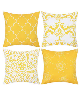 Fascidorm Set of 4 Throw Pillow covers Modern Decorative Throw Pillow case Morocco Pattern Pillow covers cushion case for Room Bedroom Room Sofa chair car, Yellow, 18 x 18 Inch