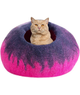 Juccini Wool Cat Cave Bed - Handmade Premium Felt Cat Bed (Large) - 100% Marino Wool Cat Bed for Indoor Cats and Kittens (Pink/Purple)