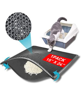kaxionage Cat Litter Mat, 15x24 Inch Litter Box Mat,Honeycomb Double Layer Trapping Litter Mat Design,Waterproof Urine Proof Kitty Litter Mat,Easy Clean Scatter Control (Grey, 15x24 Inch (Pack of 1))