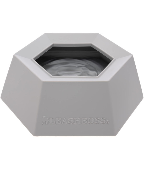 Leashboss Splashless Travel Dog Water Bowl - Large 40oz Capacity, No Spill Portable Silicone Car Dish (Grey, Silicone)