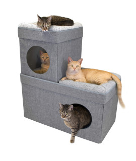 Kitty City Large Stackable Grey Condo, Cat Cube, Cat House, Pop Up Bed, Cat Ottoman, Mansion