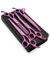 Moontay Professional 7.0 Dog Grooming Scissors Set, 4-pieces Straight, Upward Curved, Downward Curved, Thinning/Blending Shears for Dog, Cat and Pets, JP Stainless Steel, Pink