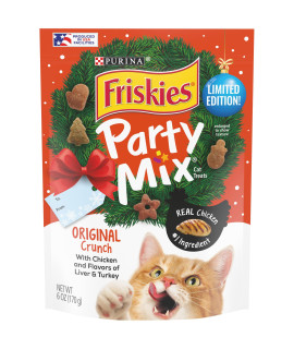 Friskies Party Mix Holiday Cat Treats Original Crunch Holiday Shapes - (1) 6 oz. Pouch