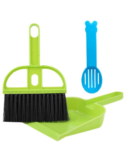 SEIS 3 Pack Hamster Mini Dustpan and Broom Set Guinea Pig Classical Besom Chinchillas Sweeper Cavy Cage Clean Hedgehogs Scooper for Small Animal (Green)