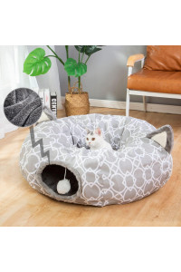 LUCKITTY Geometric Cat Tunnel Bed Oxford Outside with Plush Inside,Cats Toys Collapsible Tunnel Tube with Balls, for Rabbits, Kittens, Ferrets,Puppy and Dogs 3FT
