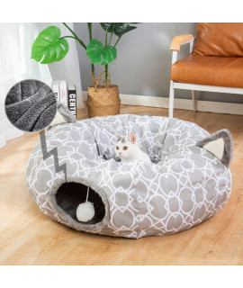 LUCKITTY Geometric Cat Tunnel Bed Oxford Outside with Plush Inside,Cats Toys Collapsible Tunnel Tube with Balls, for Rabbits, Kittens, Ferrets,Puppy and Dogs 3FT