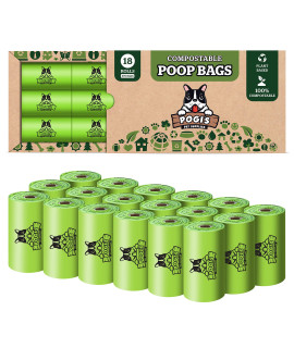 Pogi's Compostable Dog Poop Bags - 18 Rolls (270 Doggie Poop Bags) - Leak-Proof Dog Waste Bags, Plant-based ASTM D6400, EN 13432 Certified Extra Large Poop Bags for Dogs