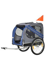 Aosom Dog Bike Trailer Pet Cart Bicycle Wagon Cargo Carrier Attachment for Travel with 3 Entrances Large Wheels for Off-Road & Mesh Screen - Blue/Grey